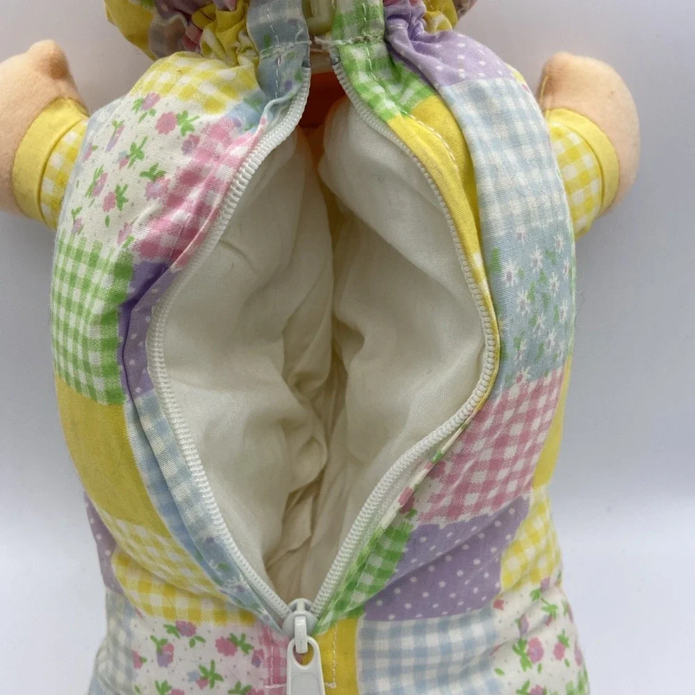 Luv n Care Baby Doll Plush Patchwork Pastel Gingham Bonnet Zip Back Blue Eye